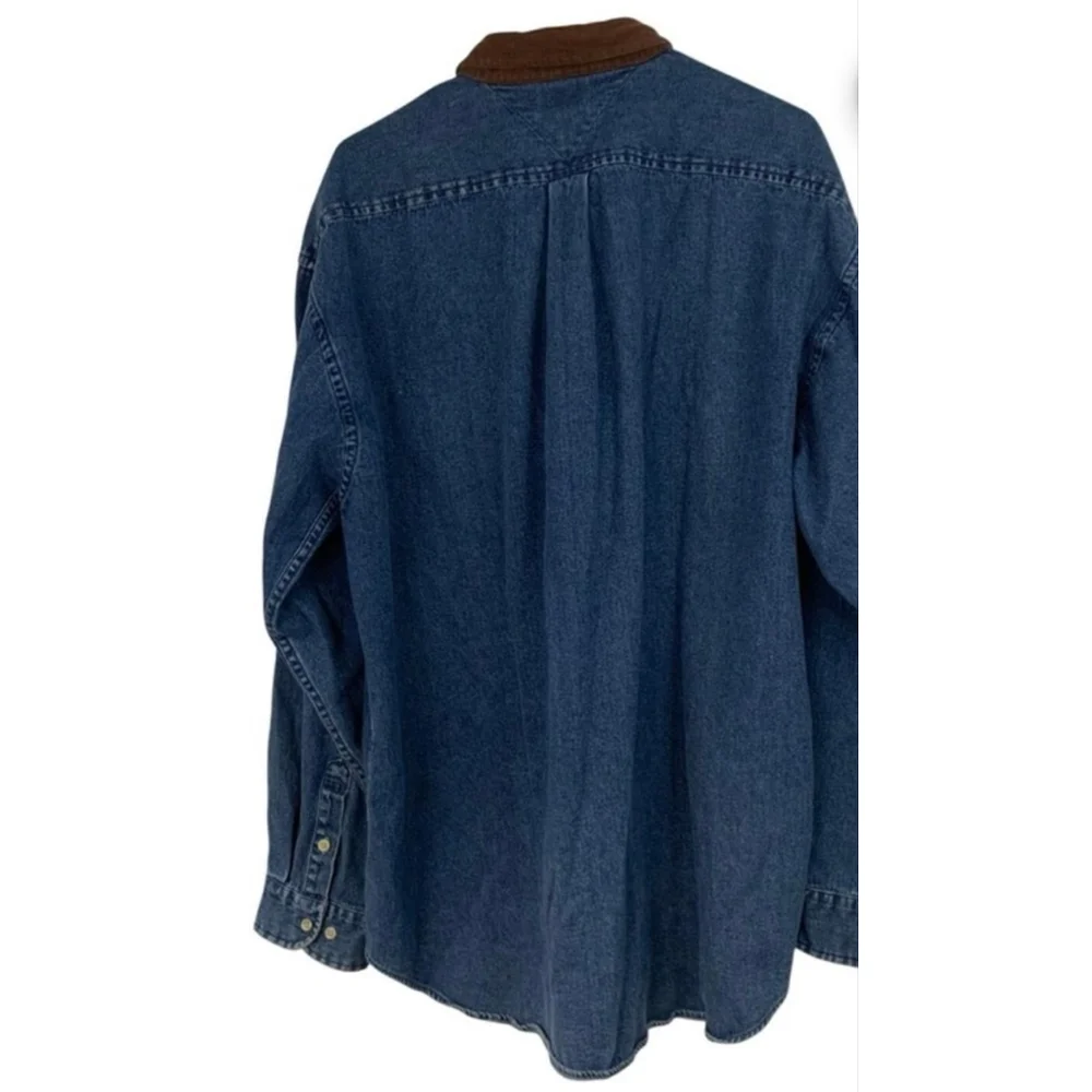 Vintage Tommy Hilfiger 90's Streetwear denim Shirt Cord Collar Mens S Oversized